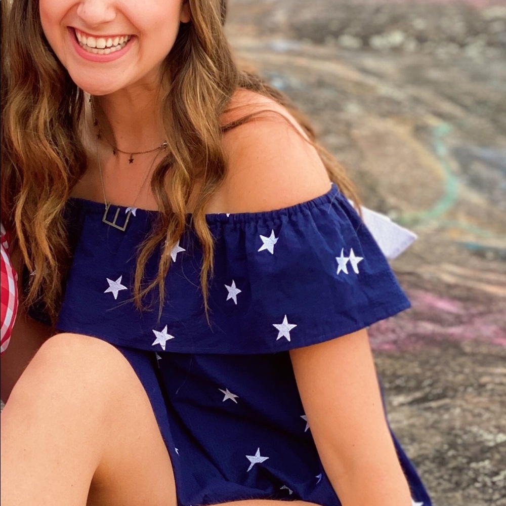 Lauren James Seersucker + Stars Bow Back Top, XS